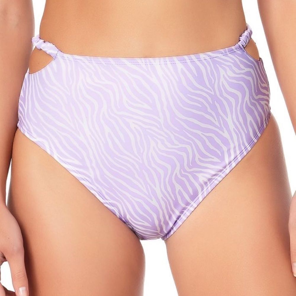 California Waves Juniors Smocked High-Waist Bikini Bottoms Lilac Large NWT